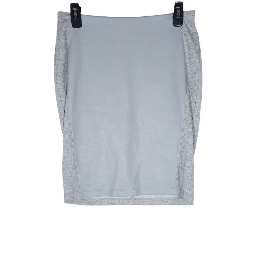 Bailey 44 Pencil Skirt Small Petite Light Gray Faux Leather Knit Career Work